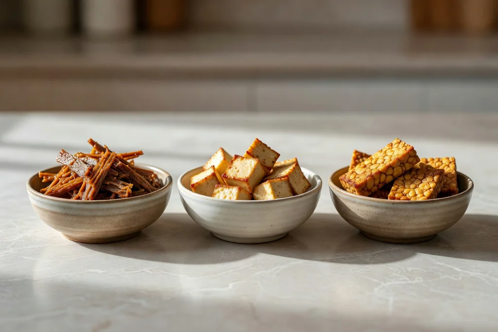 Seitan, tofu y tempeh: diferencias y usos